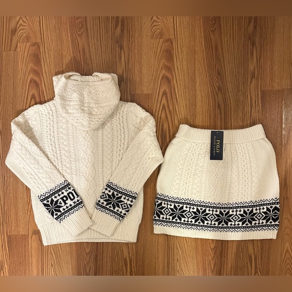 Polo Ralph Lauren Girl’s Cable Cotton Sweater hoodies and Cable Cotton Skirt - Picture 2 of 2
